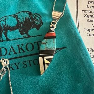 Dakota Sky Zuni Sterling Silver Turquoise Onyx Red Jasper MOP Pendant Necklace